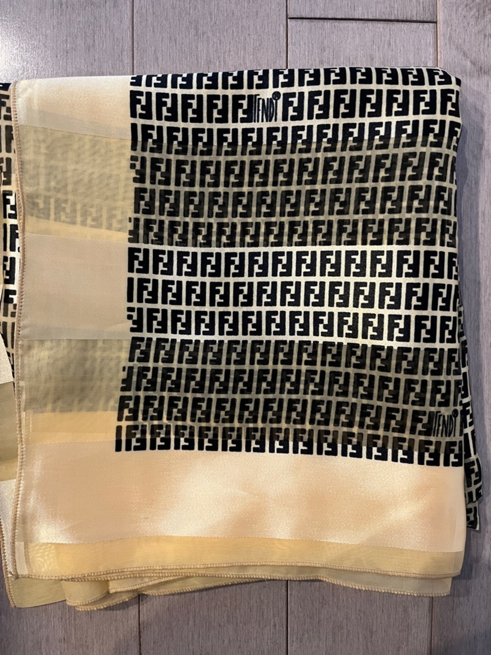 Black and Gold-Cream Logo Silk Scarf